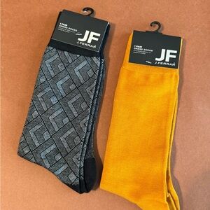 jf j.ferrar Men’s Dress Socks - Black Pattern & Mustard
